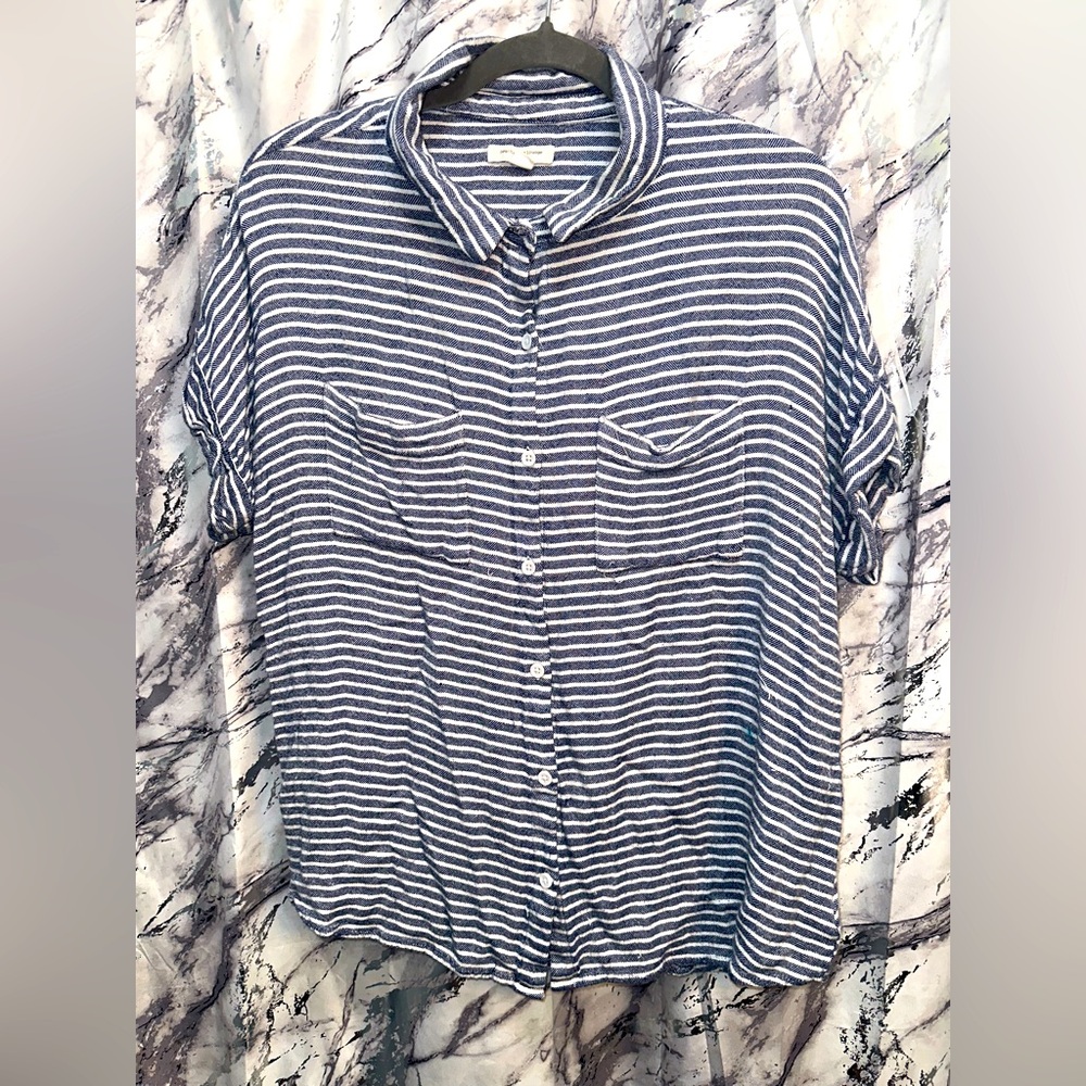 Beach lunch lounge Supersoft collard striped button up shirt Coastal Grandma XL